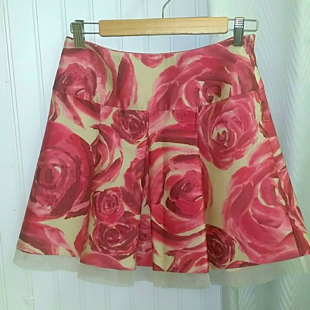 Tracy Reese Pink Floral Wool Mini Skirt